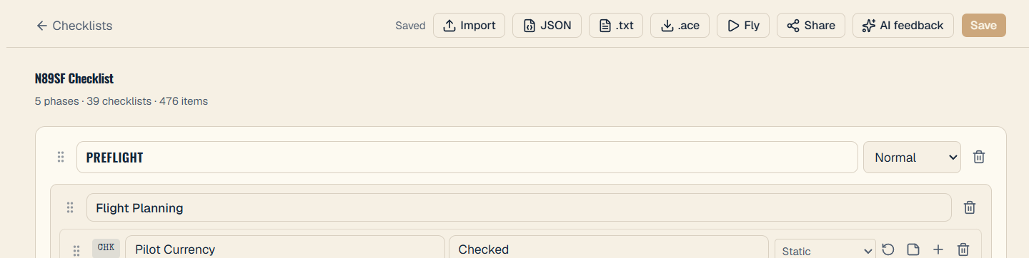 Checklists panel export